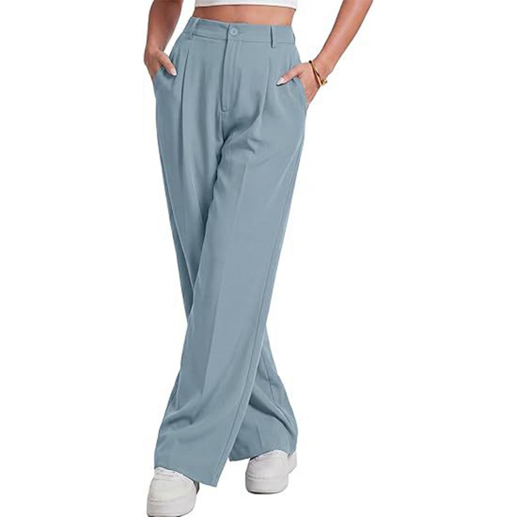 Women Loose Fit Casual Suit Pants High Waist Long Trousers Wide Leg Relaxed Style with Button and Zipper Closure for Daily Wear