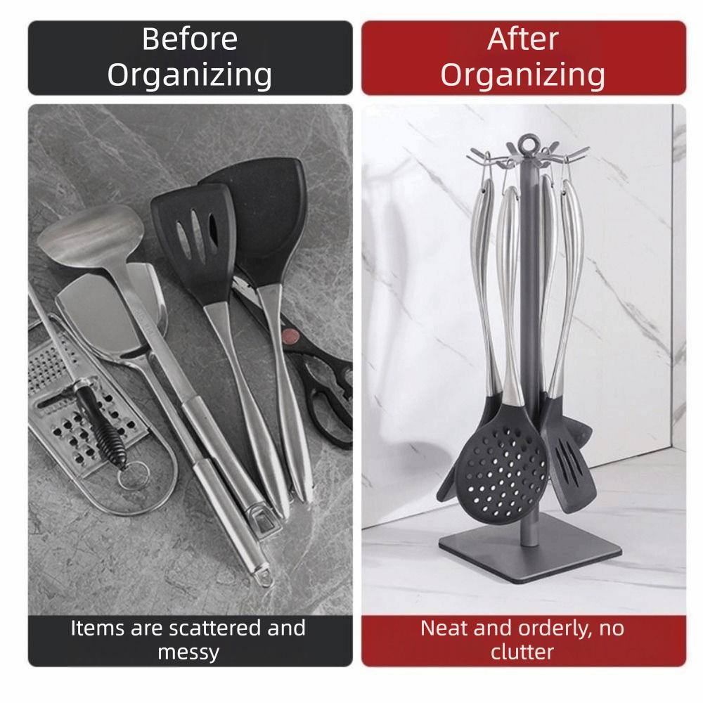 Stable Base Rotating Spatula Rack Movable Spoon Hanging Rack Pot Shovel Rack for Kitchen