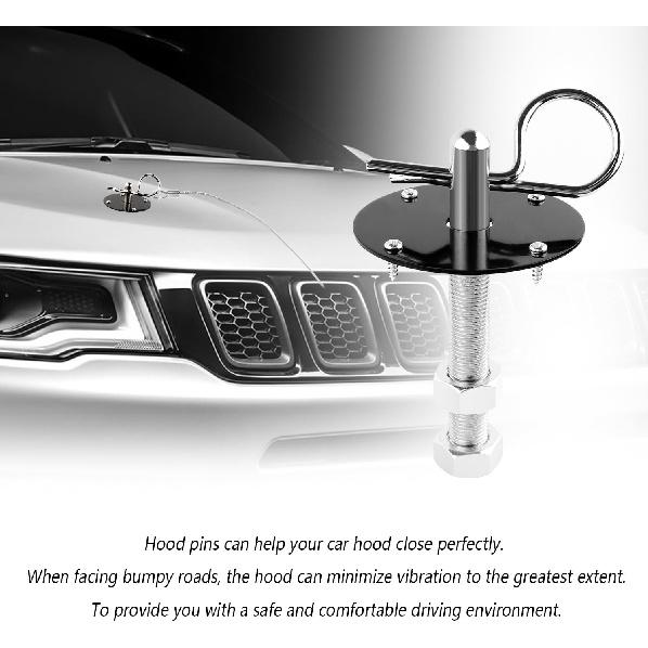 Hood P Kit For Car - Stainless Steel Hood Pin Lock Clip With Racing Lanyard For Fixing Car Hood Cover & Reduce Shaking - Universal Car Mods Exterior