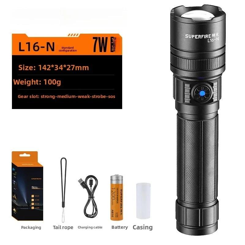 Strong Light Long-range LED Flashlight USB Charging Portable Flashlight with Telescopic Zoom Waterproof Flashlight