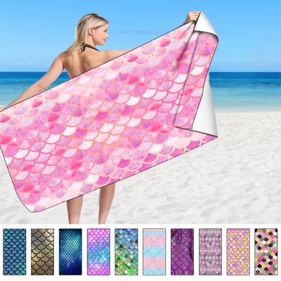 Strandtuch mit Meerjungfrauen-Muster in leuchtenden Farben, starke Wasseraufnahme, für Schwimmen, Sport, übergroße Badedecke, Strand-Zubehör