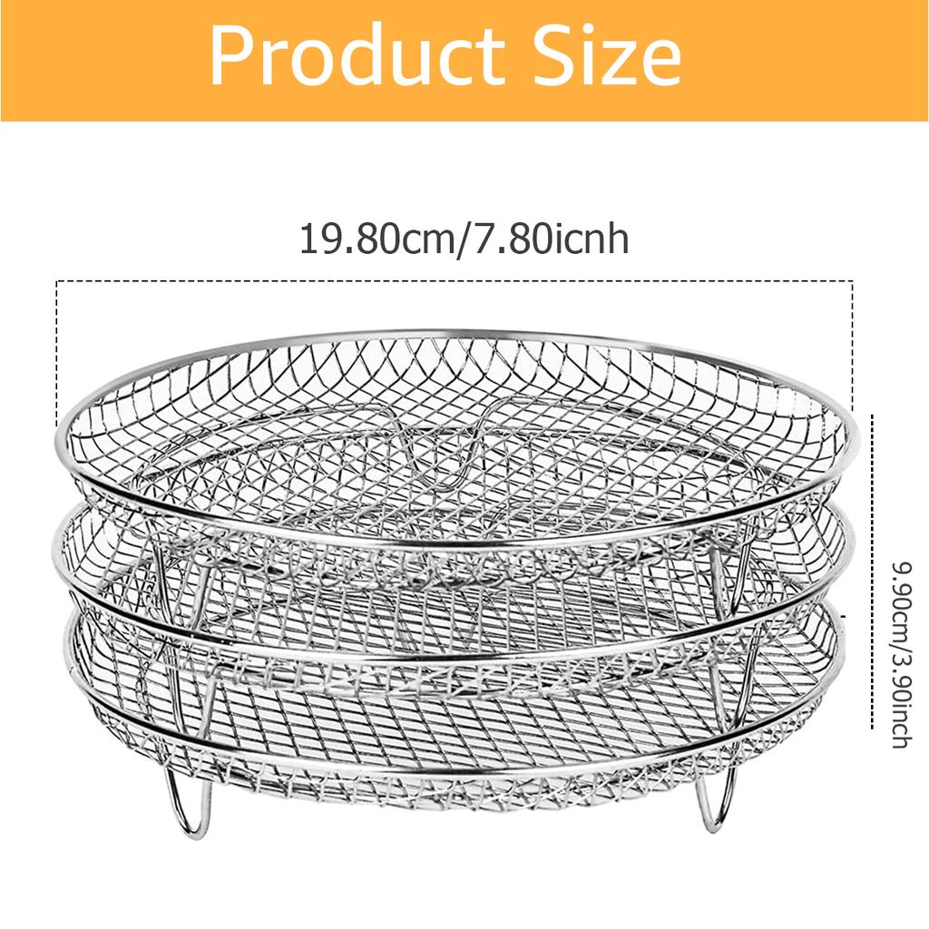 3-layers Air Fryer Rack Stainless Steel Stackable Grid Grilling Drying Steam For Air Fryer Basket Tray Air Fryer Accessories
