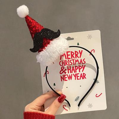 Cartoon 3D Spring Christmas Headband Christmas Hat Fluffy Plush Santa Claus Hairband Cosplay Prop Hair Clip Headwear