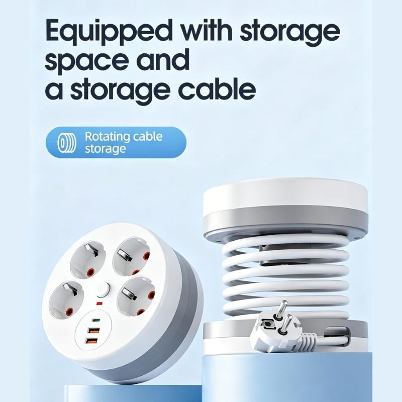 Power Extension Block Intelligent Design 4 Outlet 3 USB Charging Port 280Cm Adjustable Length Cable with Protections