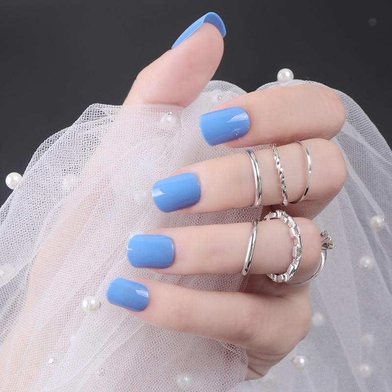 24pcs/set DIY Quick Nails Short Square Head Glossy False Nails Multicolor Strips Finished Wear Manicure