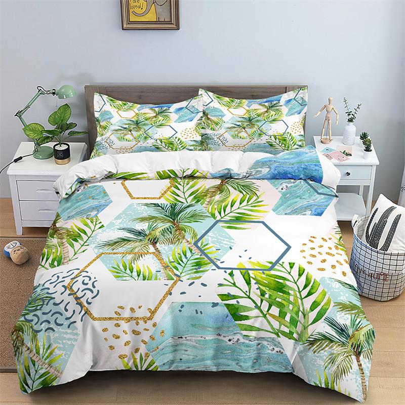 Floral Duvet Cover Queen,Green Botanical Duvet Cover Set,Garden Flower Leaves Branch Duvet Cover Soft Breathable Comforter Cover