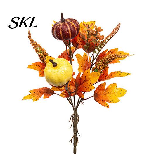 Rustic Autumn Floral Display Artificial Fall Bouquet with Fabric Pumpkins Maple Leaves Wheat Berries, Home Decor for Thanksgiving Centerpieces,