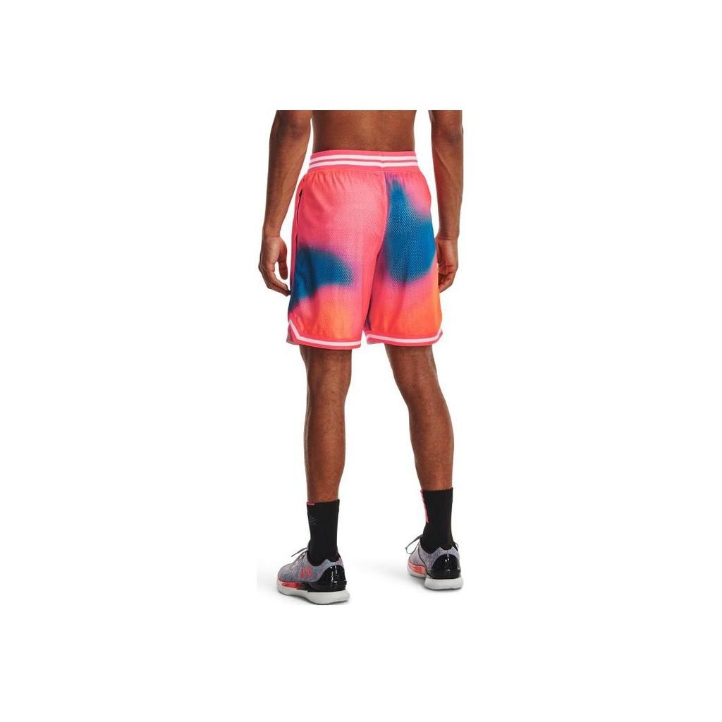 Under Armour Tie-Dye Print Mesh Basketball Shorts Men Bottoms Pink 1377305-683