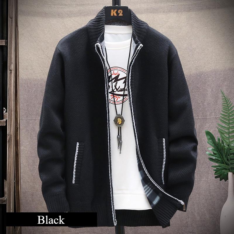 

Вязаный кардиган однотонный свитер мужской на молнии осенний новый с длинным рукавом куртка теплая флисовая кардиганы куртка US XXXL чёрный