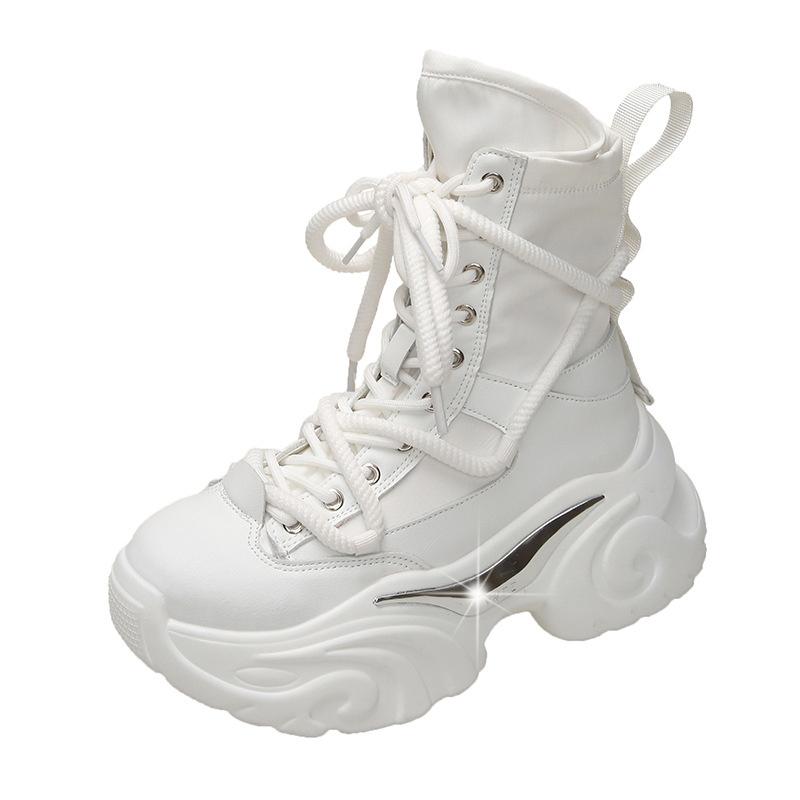 Fashion Women Ankle Boots Spring Autumn Chunky Shoes Woman High Heels Platform Breathable Sneakers Thick Sole Wedges Motorcycles Botas