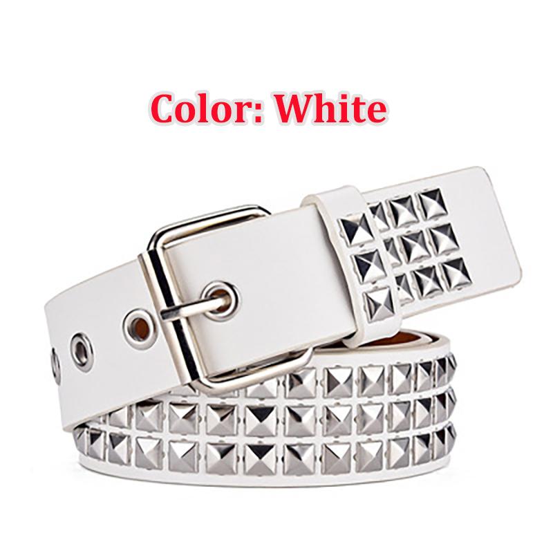 

Ремень в форме пирамиды с квадратными бусинами и заклепками для мужчин и женщин, фурнитура в стиле панк, хип-хоп, джинсовый ремень, дизайнерская пряжка, женские ремни белый
