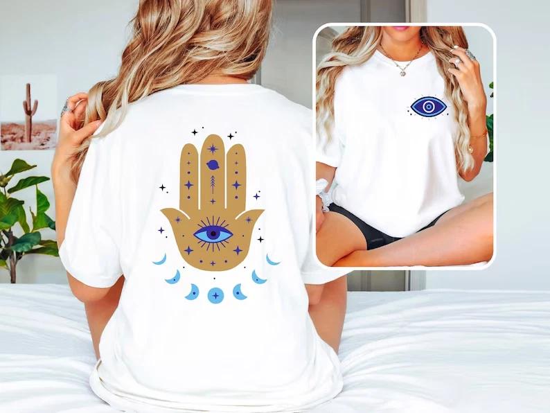 Hamsa Evil Eye Shirt Good Vibes Graphic Tee 3XL