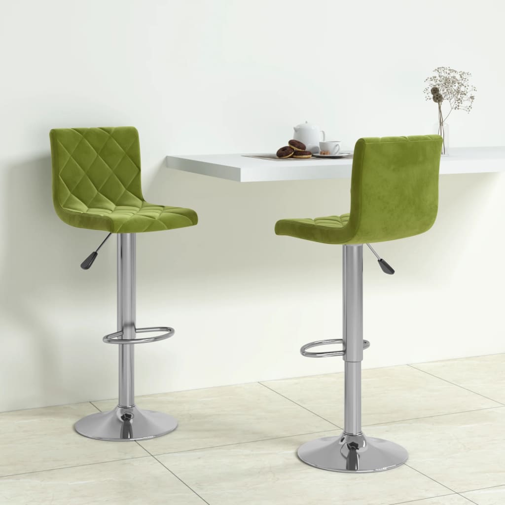 Bar Stool Set of 2 Light Green Velvet