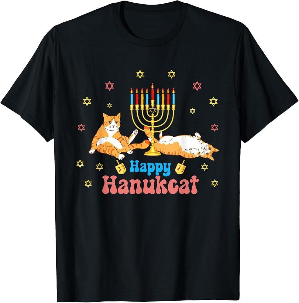 Merry Christmas Happy Hanukkah Jewish Christian Cat Lovers T-Shirt