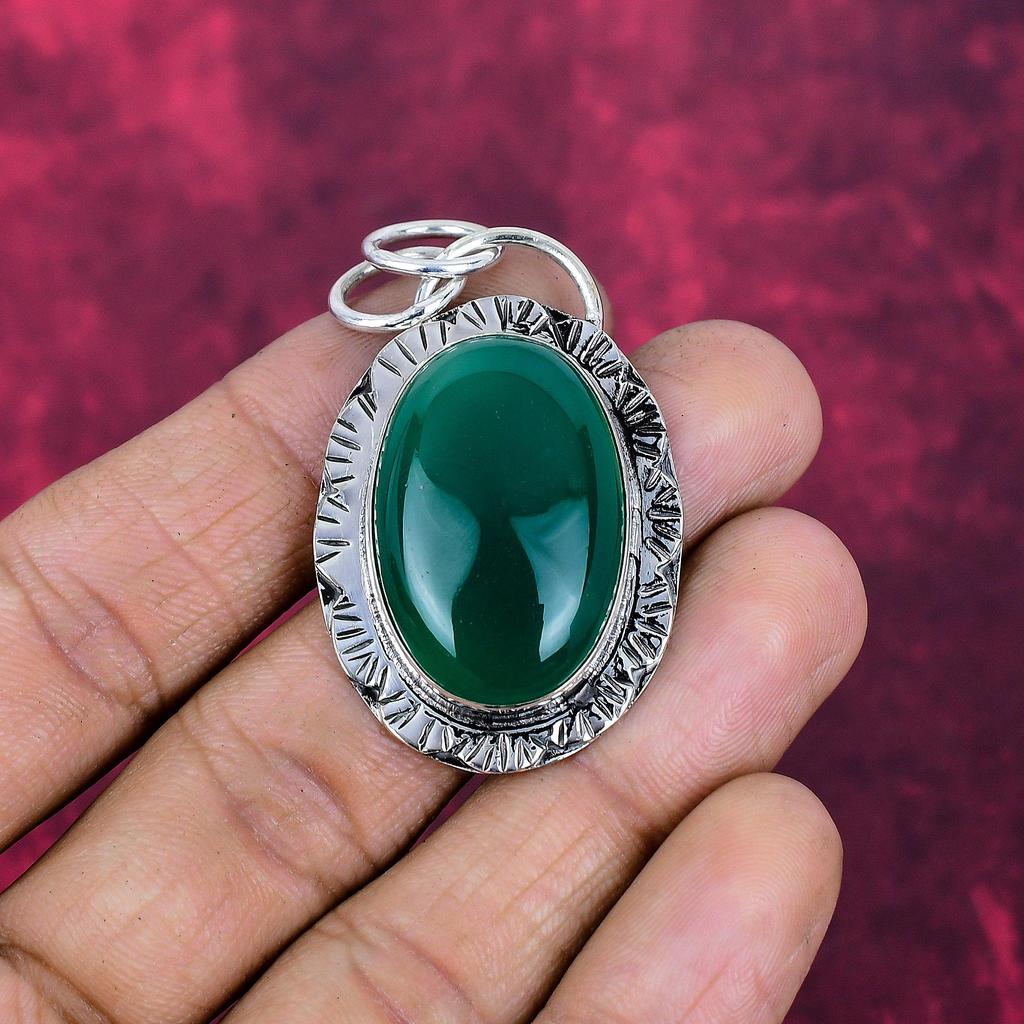 Green Onyx Jewelry, 925 Solid Sterling Silver Pendant Handmade Gemstone Jewelry, Gifts For Wife Brand New Pendant