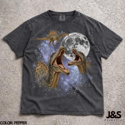 Three Spinosaurus Moon Shirt, Dinosaur Lover Tee, Funny Spinosaurus Galaxy Gift, Vintage Wash Retro Graphic Top, Prehistoric Nature Gift