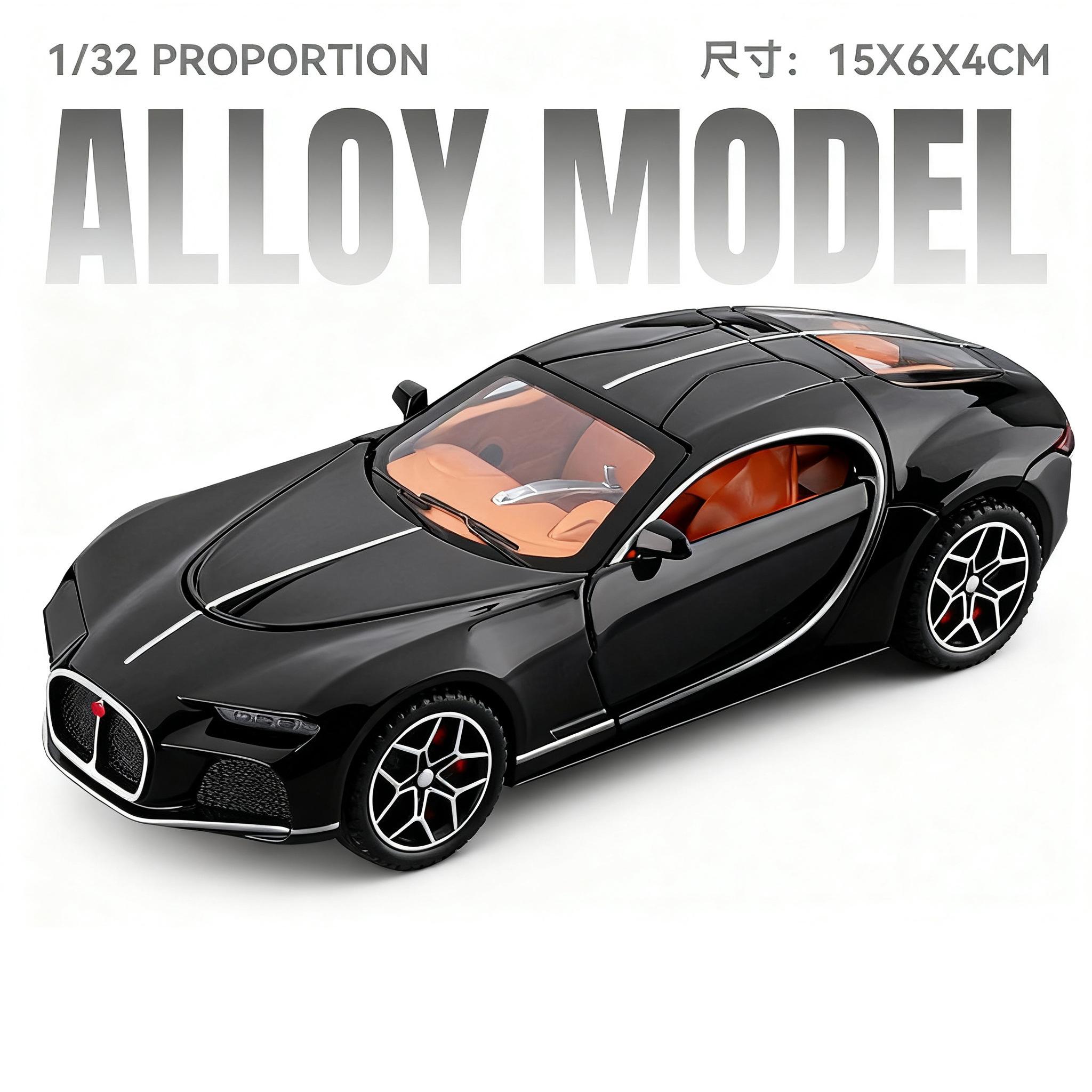 1/32 Bugatti Atlantic Legierungs-Sportwagenmodell Diecast Metall Rennfahrzeuge Automodell Sound- und Lichtsimulation Sammlung Kinderspielzeug Geschenk schwarz