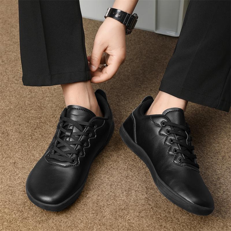 Wide Toe Walking Flats Fashion Business Casual Shoes Waterproof PU Leather Gym Fitness Sneakers