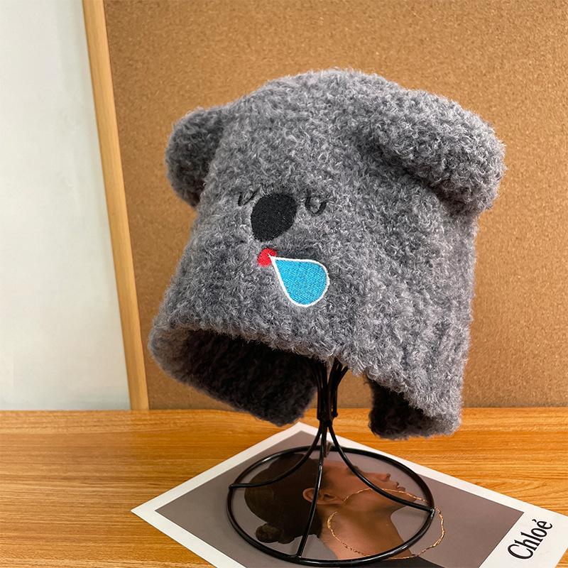 Snot Bear Knitted Hat Ear Protection Beanie Hat for Women Winter Cartoon Cute Versatile Warm Bear Hat