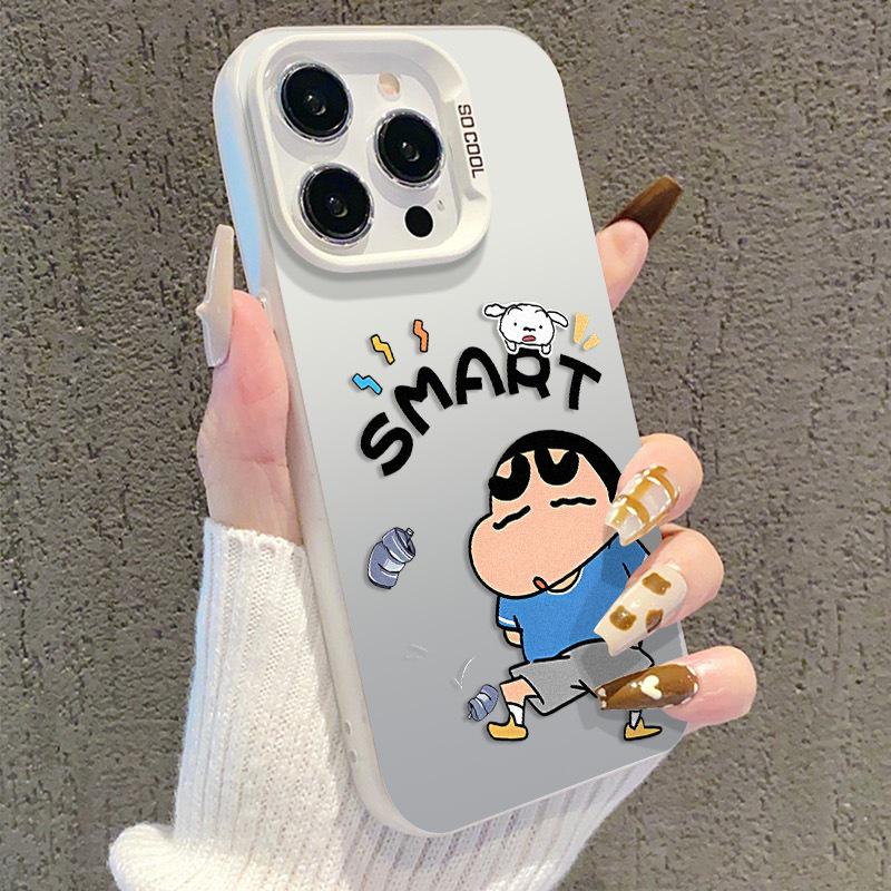 Trendy Shin-chan Silver Two-in-One Phone Case Compatible with Apple 11, 12, 13, 14 Plus, and 15 Pro Max