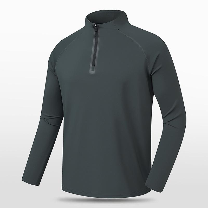 Spring and Autumn Quick Dry Clothes Men's Outdoor Fitness Warm Casual Sports T-shirt Long Sleeve Stand Collar Fashion Slim Body Clothes