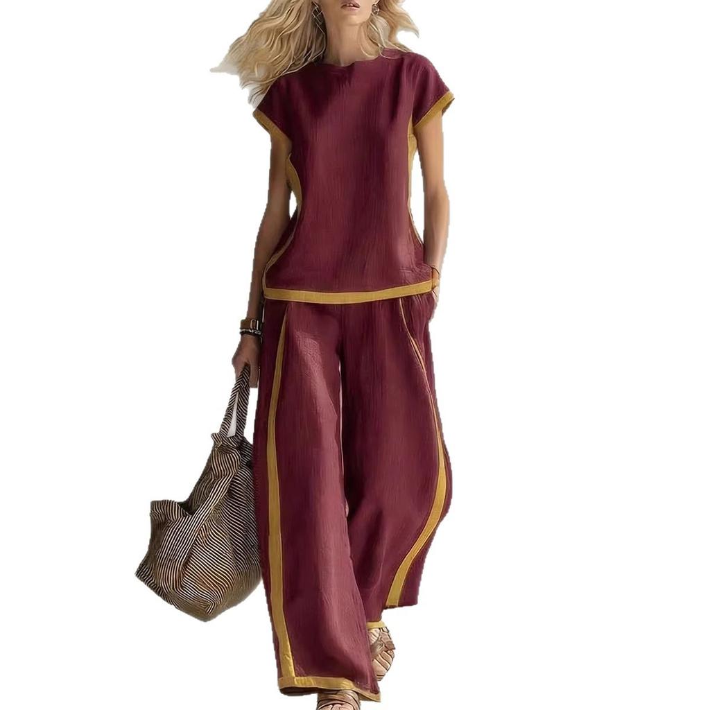 2026 Amazon Spring and Summer Europe and America Cross-border Women's Shirt Top Pants Fashion Casual Pants Women's Two-piece Set