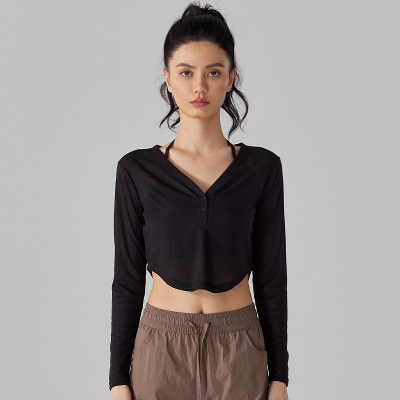 SpringAutumn Loose V-Neck Yoga Cover-Up - Long Sleeve Lightweight Drapey Fitness Top XL 1480₽