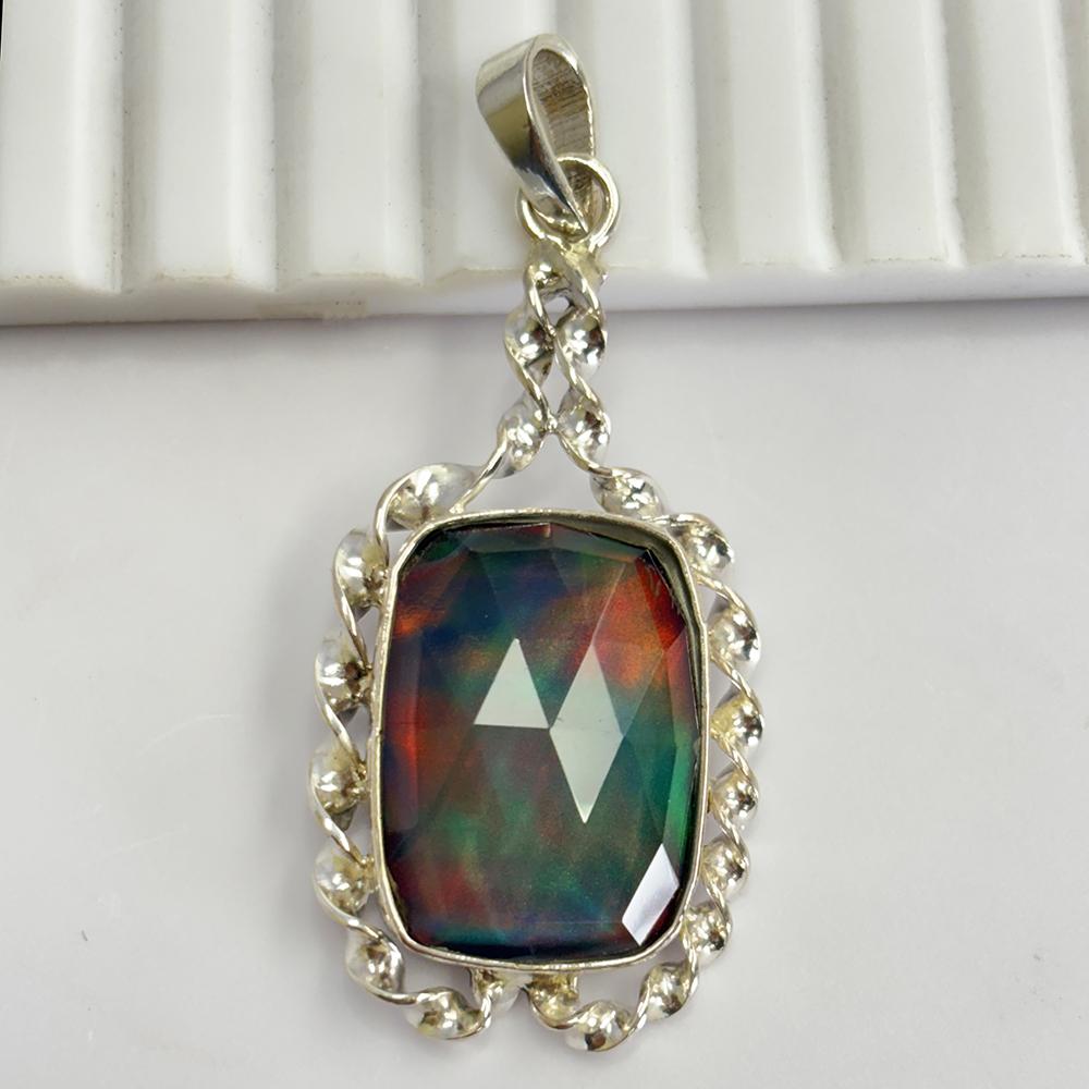 Natural Opal CERTIFIED 33 Ct 925 Sterling Silver Cushion Pendant Gift For Him