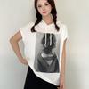 Mid-Length Beauty Print Hooded Tshirts Summer women's Modal Hoodies Casual Tee Tops short sleeves Solid color All match