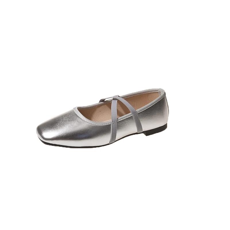 Glitter Silver Bowtie Flats Shoes Women Round Toe Patchwork Plaid Leather Loafers   Flat Shoes Women