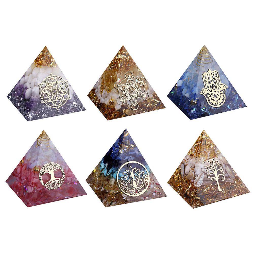 Energy Generator Orgone Pyramid Amethyst Peridot Healing Natural Crystal Reiki Chakra Generator Orgonite Pyramid Meditation Tool