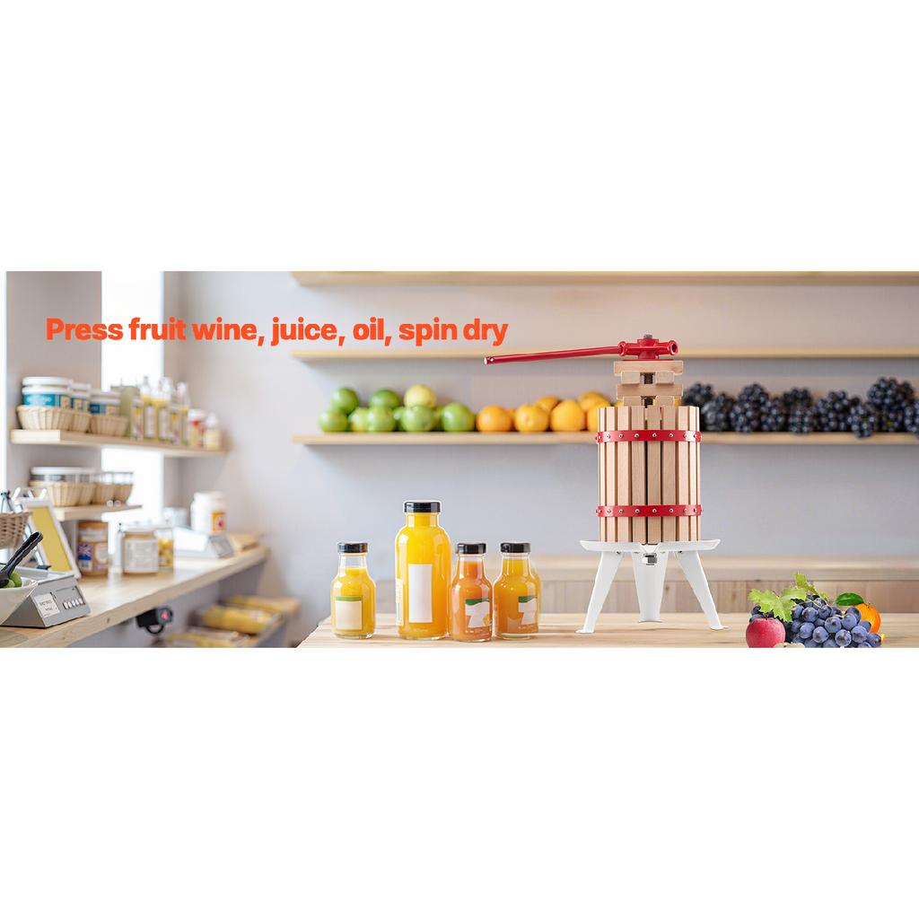 SucceBuy Prensa para Vino de Frutas de 6L 12L Cesta de Madera Maciza con 8 Bloques Prensa Manual Resistente para Hacer Jugo Sidra Manzana Uva
