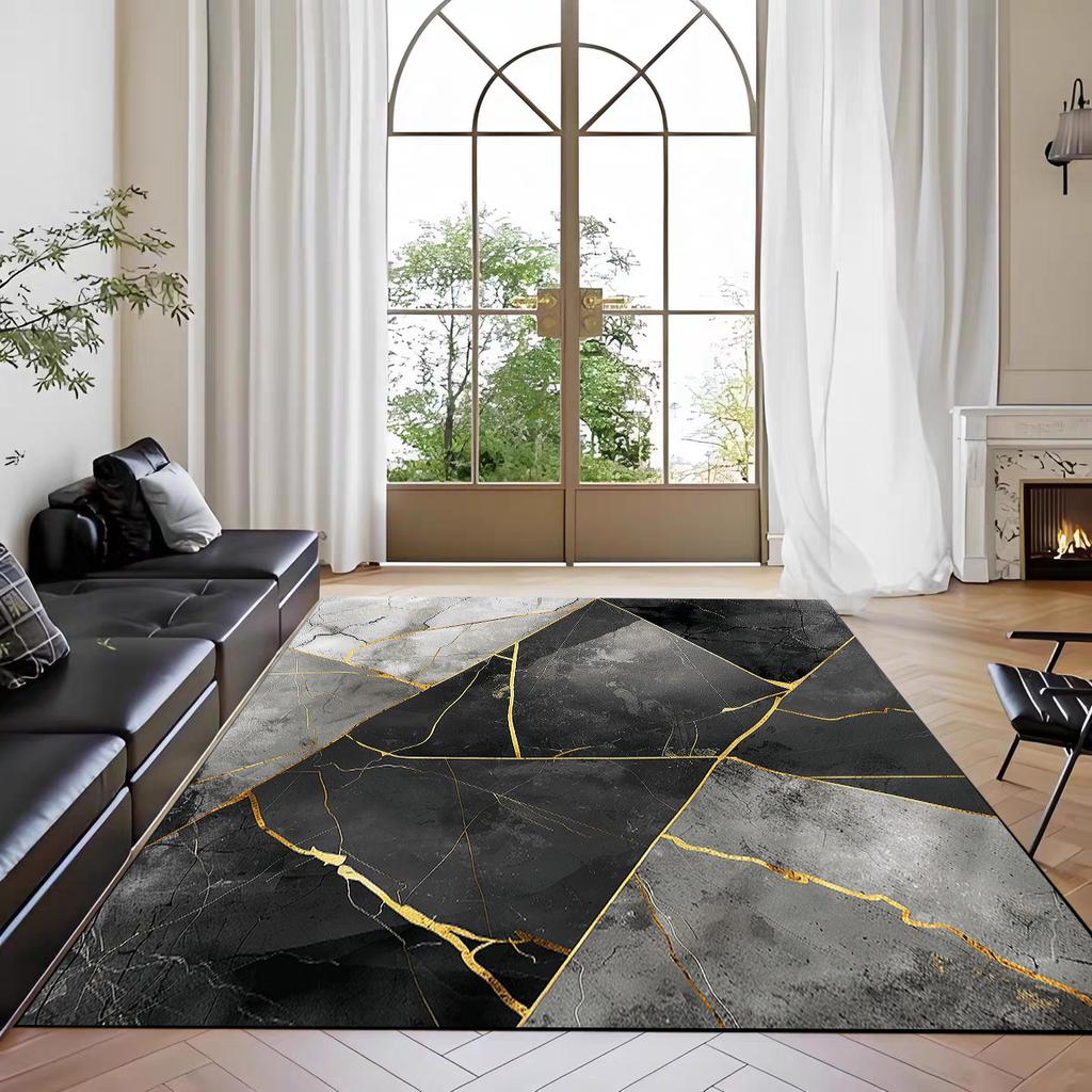 Modern Luxury Marble Carpets for Living Room Decor Fashion Gold Wire Sofa Side Coffee Tables Mat Non-slip Washable Bedroom Rugs