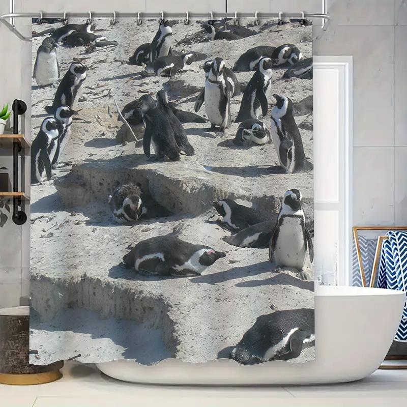 

Outdoor Penguin Shower Curtain Set Waterproof Bath Decor Home Decoration Wall Art Printing Black White Design Size Customizable 90x180cm