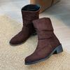 Fashion British Knight Boots Autumn Retro Suede Thick Heel Western Cowboy Boots Women's Versatile Mid-Calf Boots Designer Women Shoes