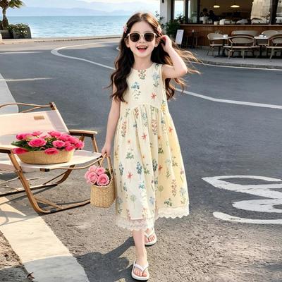 2026 Ärmelloses Sommerkleid mit Blumenprint für Mädchen – Stilvoller Prinzessinnenrock
