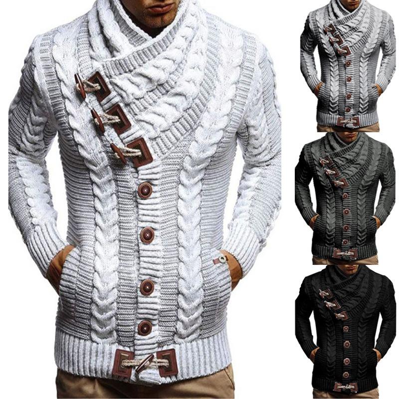 Herren S Hoher Hals Knopf Strick Cardigan Pullover Lässig