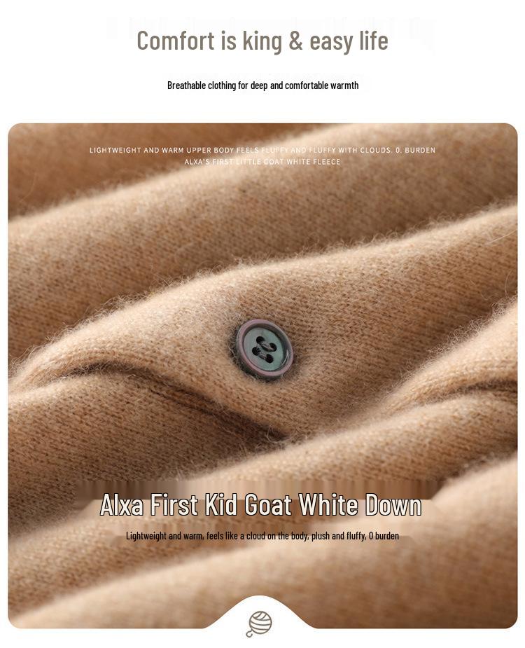 Elegant Women's Cashmere Knit Polo Collar Cardigan - Long Sleeve, Loose Fit, Versatile and Warm.