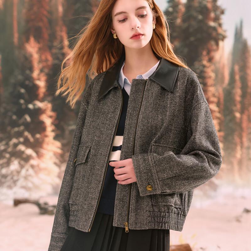 Sancai Women's Herringbone Wool Blend Jacket