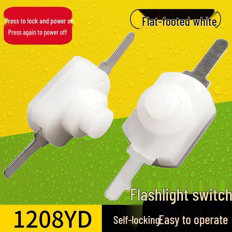 

White Self-Locking Flashlight Touch Button Switch 1208YD - Flat Pin, One-On-One-Off