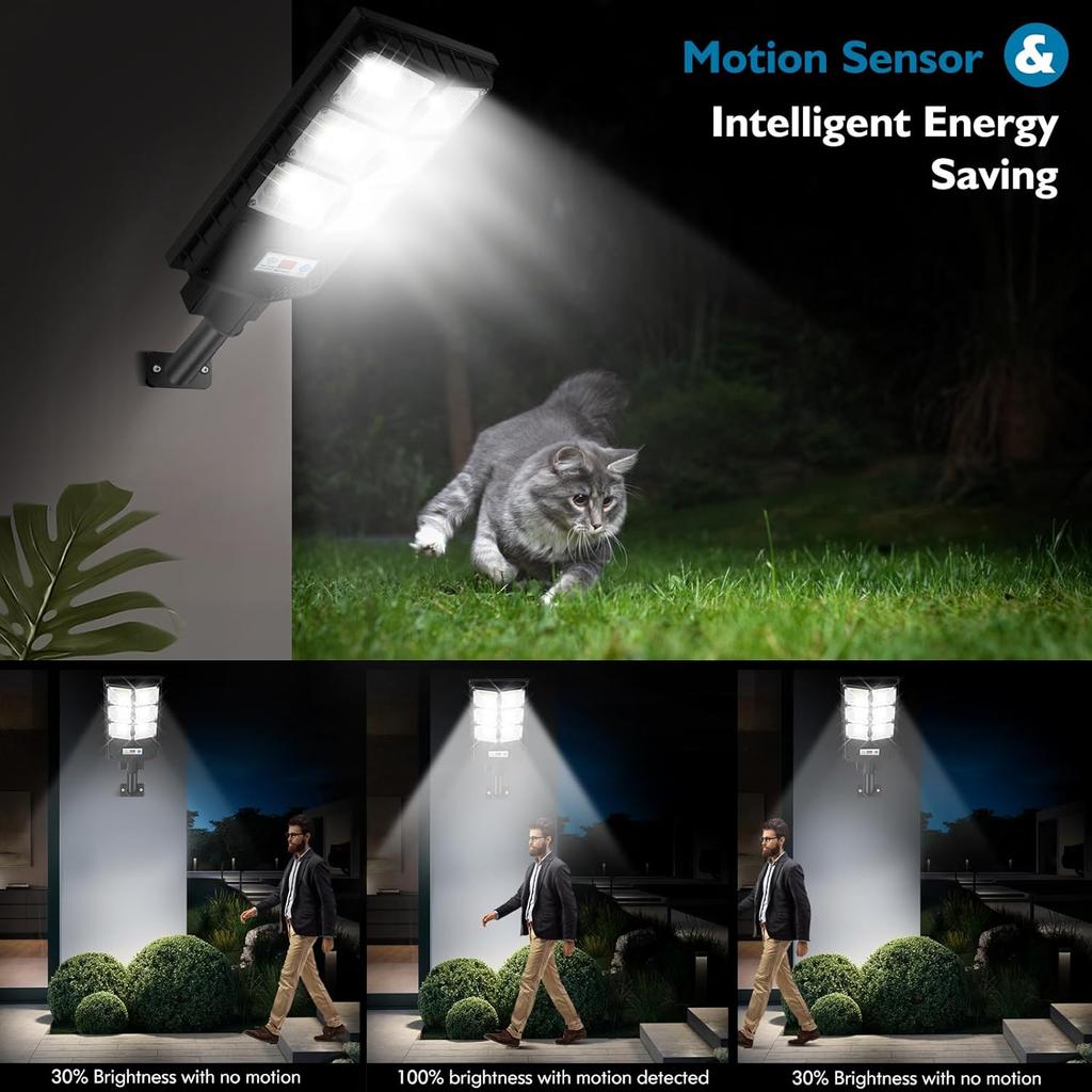 VUAA 2 Pack Solar Street Lights Outdoor Waterproof, 6500K 10000LM LED Solar Lights for Outside Dusk to Dawn, Outdoor Flood Lighting with Motion