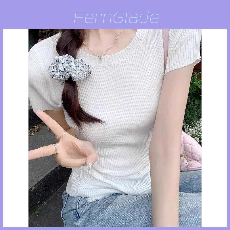 Dopamine Yellow Knit Ice Silk Short Sleeve Tshirt For Summer Casual Wear