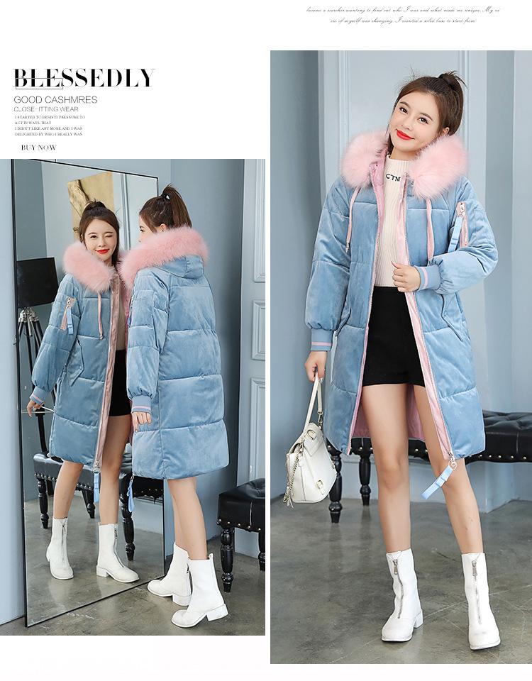 Autumn and Winter Women's Thickened Coat with Large Fur Collar Loose Mid-length Student Windproof Warm Coat