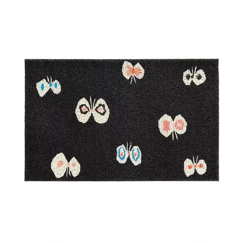 Mooie PVC Vlinder Welkom Deurmat Knipbaar Zwart Huis Entree Mat Kleed Tapijt Anti Stof Vloer Opruimmat Buiten Huis Decoratie 40x60cm