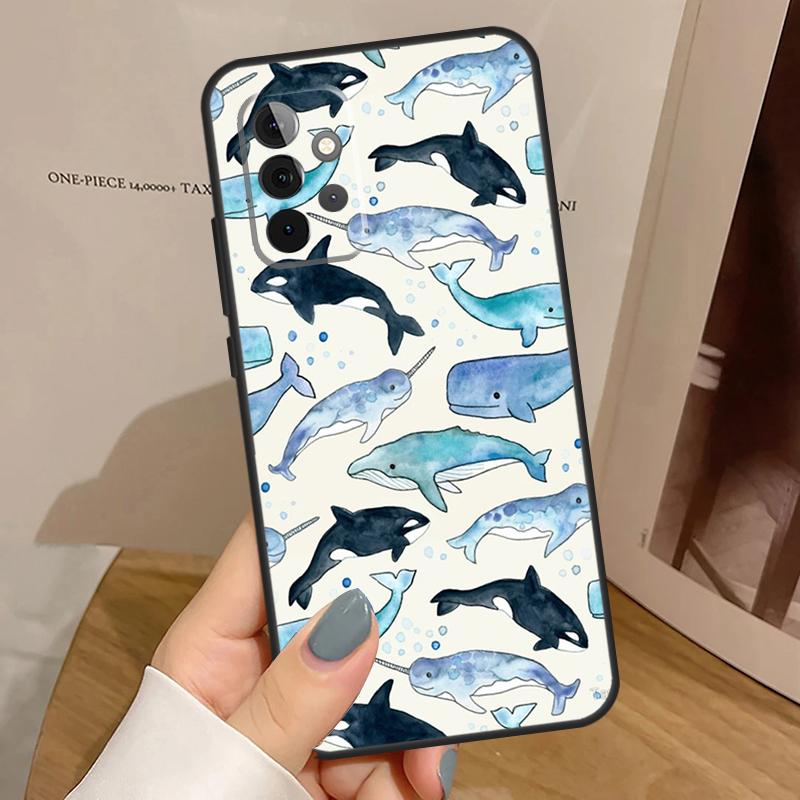 Sea Whale Narwhals Case For Samsung Galaxy A34 A54 A17 A35 A55 A06 A16 A26 A36 A56 A53 A32 A52 A33 A13 A14 A15