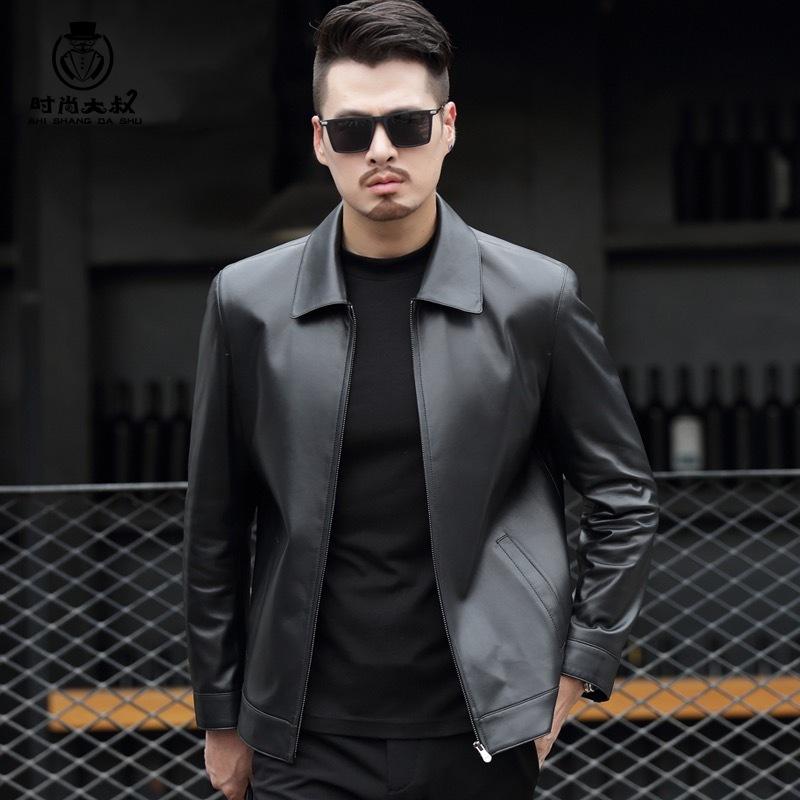 Lapel Leather Jacket Men's Lapel Trendy Handsome High-end PU Locomotive Men's Spring and Autumn Leather Jacket