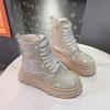 Gypsophila Rhinestone Lace-up High-top High-end Heavy-duty Diamond-encrusted Thick Heel Zipper Martin Boots