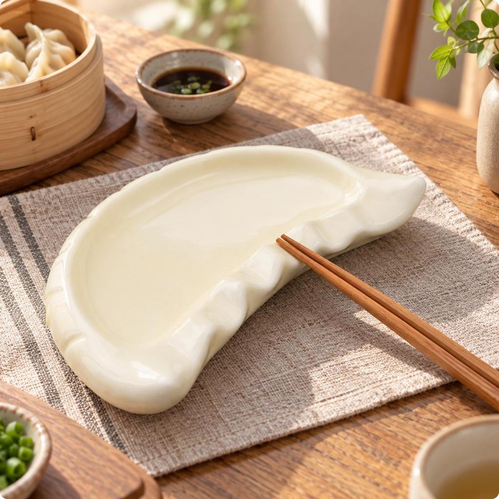 Dumpling Serving Plate Glossy with Pointed Extension Smooth Salad