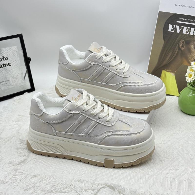 Platform white shoes women's spring new casual sports shoes retro versatile small height-increasing board shoes