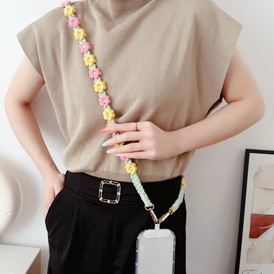 Cordón para Teléfono Cuerda de Algodón Trenzado Flor de Margarita Correa Cruzada, Longitud: 120cm